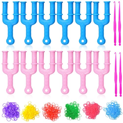 12 Stück Acryl-Gummibänder für Armbänder, Modell Y, Slingshot-Webstuhl, Gummiband-Clips, 4 Stück Verbindungsstücke, Slingshot-Strick-Webwerkzeuge für die Herstellung von Halsketten und Schmuck von HINGTAI