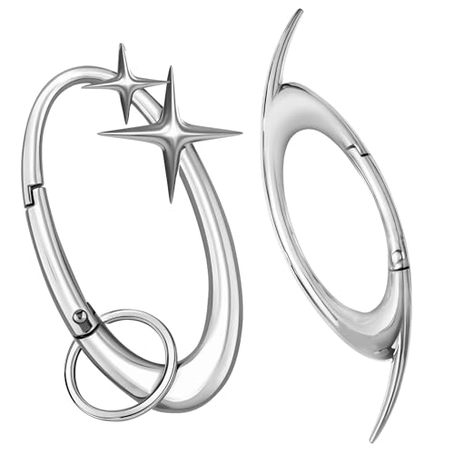 2 Stück Karabiner-Schlüsselanhänger, cooler Stern-Schlüsselring, Y2K-Schlüsselanhänger, extragroß, glänzendes Chrom-Legierungsmaterial, minimal für Autoschlüssel, Geldbörse, Handtasche, Rucksack von HINGTAI