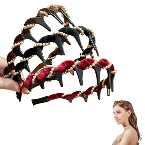 3-teiliges Retro-Stirnband mit künstlichen Perlen und hohem Kopf, Vintage-Haarband mit künstlichen Perlen und hohem Schädel für Damen, exquisite Haaraccessoires, modische Haaraccessoires von HINGTAI