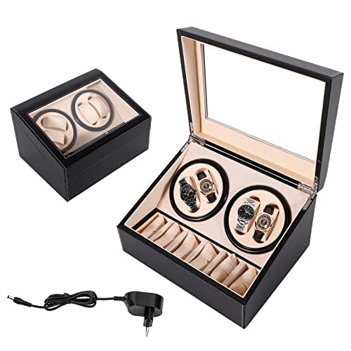 HINOPY Automatisch Uhrenbeweger Uhrenbox Leise Uhrenkasten Watchwinder Box mit Klare Fenster und Kissen für 4+6 Uhren von HINOPY