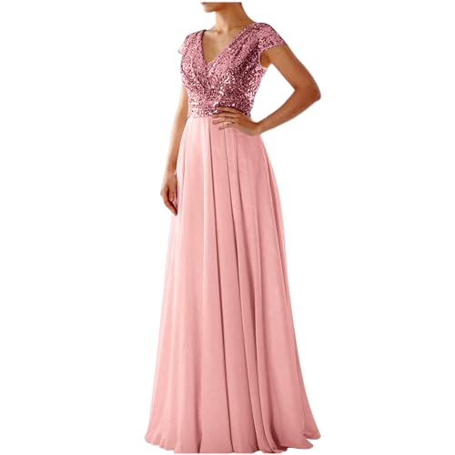 Abendkleid Damen Lang T-Shirt-Kleid Casualkleid Abendkleid Rundhals Schulterfrei Langarm Elegant Freizeitkleid Partylkleid Abendkleider Zweiteilig Ballkleid von HINTSAN