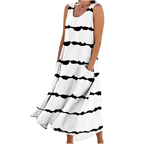 HINTSAN Leinenkleid Damen Sommer Lang Blusenkleid Summer Dress for Women Ärmellos Leinen Kleider Große Größen Hemdblusenkleid Festliche Kleid Tunikakleid Einfabig Lange Maxikleider Freizeitkleid von HINTSAN