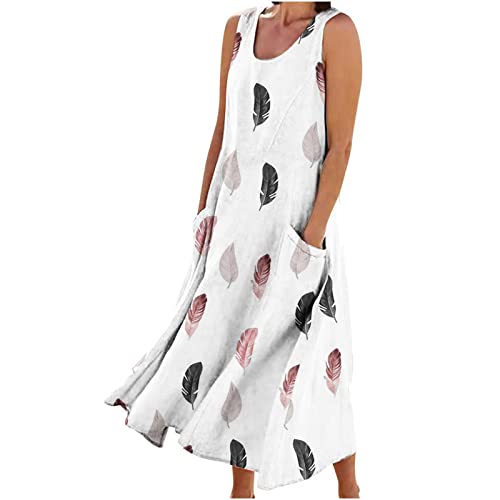 HINTSAN Leinenkleid Damen Sommer Lang Blusenkleid Summer Dress for Women Ärmellos Leinen Kleider Große Größen Hemdblusenkleid Festliche Kleid Tunikakleid Einfabig Lange Maxikleider Freizeitkleid von HINTSAN