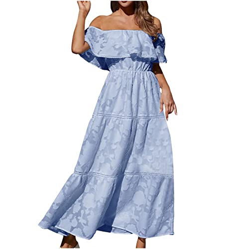 HINTSAN Off Shoulder Kleid Summer Dress for Women, Strandkleid Damen Lang Blumenkleid Urlaub Must Haves Festliche Kleider Schicke Sommerkleider für Frauen Lange Boho Kleid Maxikleider Sexy Kleider von HINTSAN