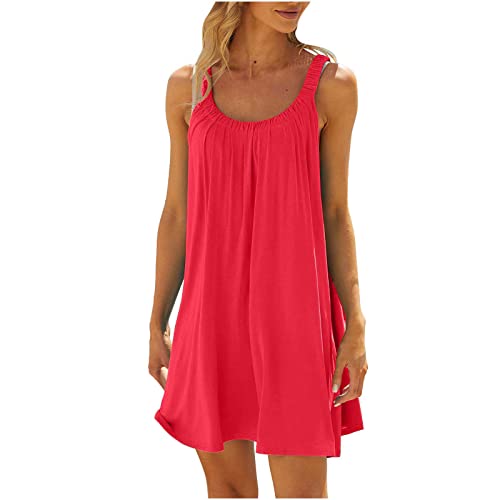 HINTSAN Sommerkleid Damen Elegant Einfarbige Freizeitkleid Ärmellose Rundhals Tankkleid Sommer Partykleid Lässig Boho Strandkleid Mode Streifen Druck Abendkleid Sexy Trägerkleid Neckholder Minikleid von HINTSAN