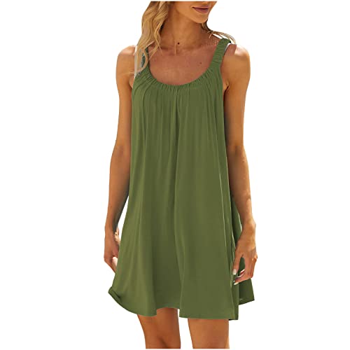 HINTSAN Sommerkleid Damen Elegant Einfarbige Freizeitkleid Ärmellose Rundhals Tankkleid Sommer Partykleid Lässig Boho Strandkleid Mode Streifen Druck Abendkleid Sexy Trägerkleid Neckholder Minikleid von HINTSAN