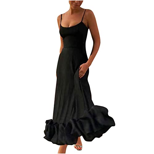 Kleid Damen Elegant Die Discounter Satin Spaghetti Party Abendkleid Seitenschlitz Elegant V-Ausschnitt Maxi Abendkleid Rüschen Freizeitkleid meine bestellungen anzeigen Spaghetti Strap Stretchy von HINTSAN