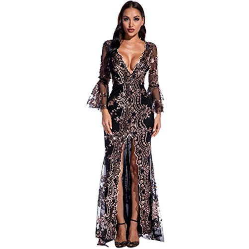 Kleid Hochzeitsgast Black Midilänge Friday Langarm Swing Angebote Kleid Blumen 2024 Abendkleid mit Taschen Brautkleider für Schwangere Abendkleid Damen Lang Curvy von HINTSAN