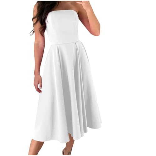 Sexy Trägerloses Wickelkleid Sommerkleid Damen Mode Sommer Kleider Schulterfreie Ärmellose Strandkleid A-Linie Freizeitkleid Einfarbig Figurbetont Partykleid Lässig Plissee Abendkleid Elegant Kleid von HINTSAN