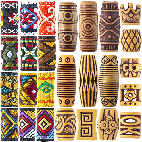 54 Stück Zöpfe Stoff Dreadlock Perlen Hinzic Vintage Locks Haarspangen Simulation Holz Dreadlock Zubehör für Frauen und Reggae von Männern von HINZIC