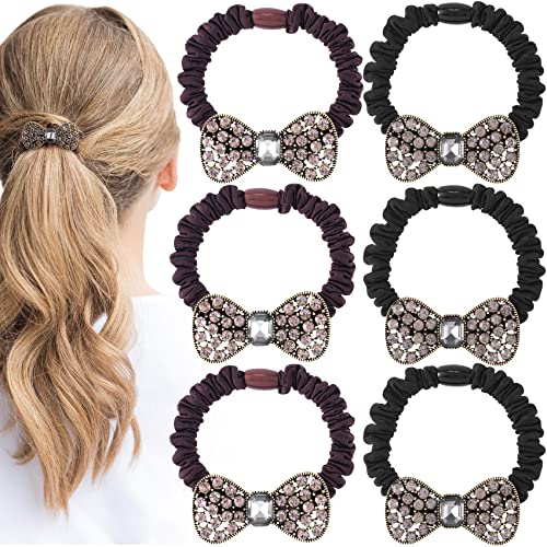 HINZIC 6 x koreanische Haargummis mit Strass-Schleife, Kristall-Schleife, Glitzer-Haargummis, Pferdeschwanz-Halter, Haarring, elastische Bänder, Vintage-Armband für Damen und Mädchen, Haar-Accessoire HINZIC 6 x koreanische Haargummis mit Strass-Schleife, Kristall-Schleife, Glitzer-Haargummis, Pferdeschwanz-Halter, Haarring, elastische Bänder, Vintage-Armband für Damen und Mädchen, Haar-Accessoire von HINZIC