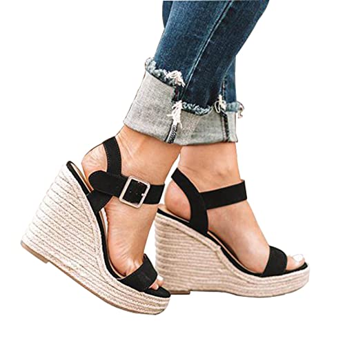 HIONRE Damen Plateausandalen Riemchensandalen,Stroh-Hanfseil-Sandalen, Keil-Plateau-Sandalen, schwarz, 38,Casual Keilsandalen Frauen HIONRE Damen Plateausandalen Riemchensandalen,Stroh-Hanfseil-Sandalen, Keil-Plateau-Sandalen, schwarz, 38,Casual Keilsandalen Frauen von HIONRE