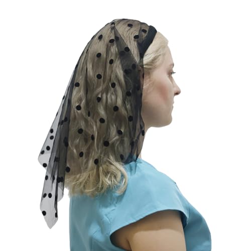 Böhmisches Schleier-Stirnband für Damen, Stretch, Turban, Tüll, Strasssteine, Stickerei, bunte Punkte, Kopfband, Kopftuch, Schal von HIOPOIUYT