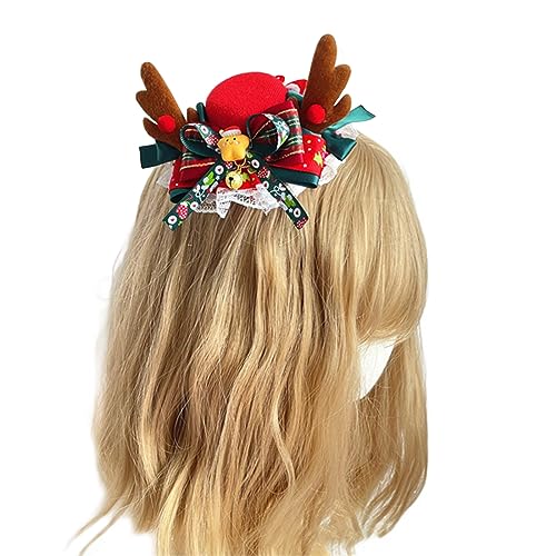 Einzigartige Lolitas-Haarspange mit Weihnachtsmütze/Hirschgeweih, Dekoration, Vintage-Haarspange, Hut, festlicher Charme für Mädchen, Lolitas Haarspange von HIOPOIUYT