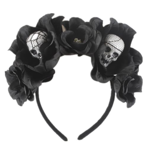 Einzigartiger Halloween-Haarreif mit Totenkopf-Blume, Haarschmuck, Halloween-Dekorationen, Party, Must-Have-Haarreif, für Damen, Vintage-Stirnband von HIOPOIUYT