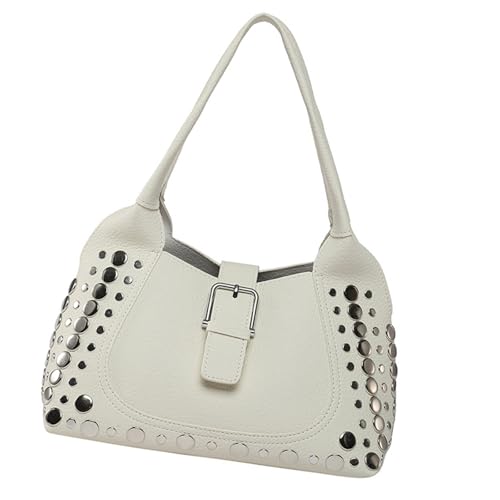 Elegante Umhängetasche mit einzigartigen Nieten, Unterarmtaschen aus PU-Leder für Damen, Retro-Stil, trendig, Clutch für Damen, weiß, One Size Elegante Umhängetasche mit einzigartigen Nieten, Unterarmtaschen aus PU-Leder für Damen, Retro-Stil, trendig, Clutch für Damen, weiß, One Size von HIOPOIUYT