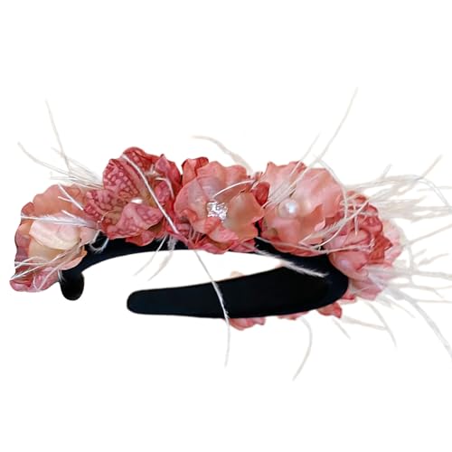 Elegantes Stirnband, modisches Haar-Accessoire mit Feder und Blumen-Verzierungen für Damen und Mädchen, Haarreifen für Frauen von HIOPOIUYT
