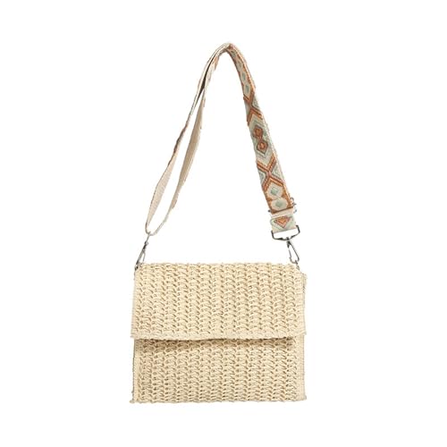 HIOPOIUYT 2025 Modische Umhängetasche aus Stroh mit verstellbarem Riemen, Schultertasche, lässige Handtasche für Damen und Mädchen, Strohtasche, weiß, One Size HIOPOIUYT 2025 Modische Umhängetasche aus Stroh mit verstellbarem Riemen, Schultertasche, lässige Handtasche für Damen und Mädchen, Strohtasche, weiß, One Size von HIOPOIUYT