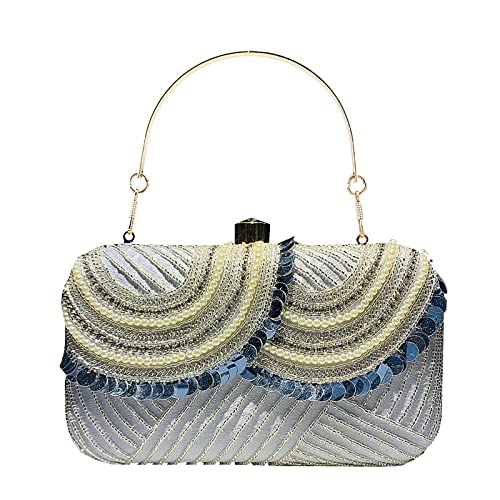 HIOPOIUYT Abend-Clutch für Damen, Handtasche, Umhängetasche, Patchwork, Crossbody-Tasche, Hochzeit, Abschlussball, Party, Geldbörse mit abnehmbarer Kette, Abend-Clutch für Damen, silber HIOPOIUYT Abend-Clutch für Damen, Handtasche, Umhängetasche, Patchwork, Crossbody-Tasche, Hochzeit, Abschlussball, Party, Geldbörse mit abnehmbarer Kette, Abend-Clutch für Damen, silber von HIOPOIUYT
