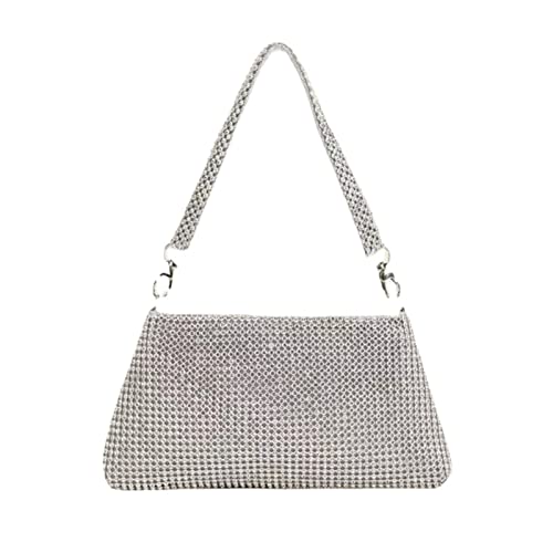 HIOPOIUYT Abendtasche für Damen, Strass, Clutch, Handtasche, Unterarm-Umhängetasche, für Nachtclub, Karneval, Party, Strass, Clutch, Geldbörsen für Abend, silber von HIOPOIUYT