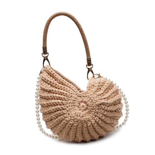 HIOPOIUYT Damen Conch Handtasche handgewebte Umhängetasche mit Perlenriemen oben Griff Tasche stilvolle Crossbody-Tasche Muscheln Tasche Frauen Tasche handgewebte Umhängetasche stilvolle Handtasche von HIOPOIUYT