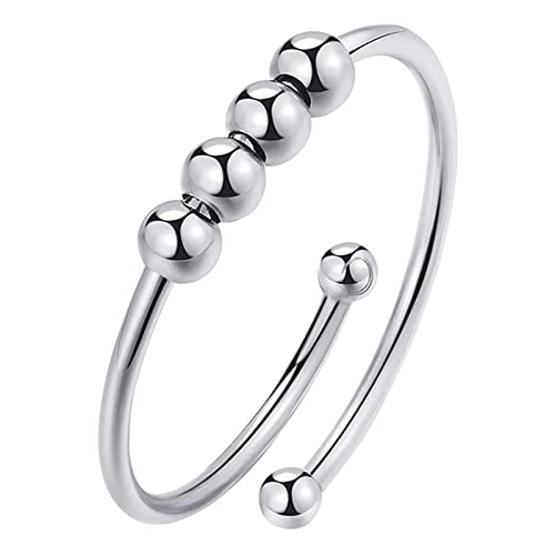 HIOPOIUYT Damenring Edelstahl Angst Ring Angst Ring mit Perlen Stressabbau Ring Spinner Ring Meditationsring, Siehe Abbildung von HIOPOIUYT