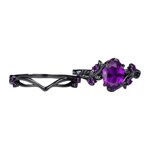 HIOPOIUYT Elegante Vintage Edelsteine Ringe Mit Schwarzer Rose Branch Crosses Design Klassischer Hochzeit Schmuck In Alternativen Größen Purpur Edelsteine Ehering Zweitbeule von HIOPOIUYT