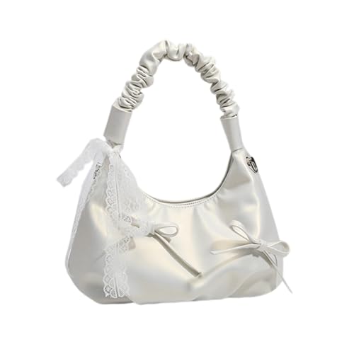 HIOPOIUYT Elegante plissierte Umhängetasche mit abnehmbarem Kettenriemen und Schleifen, Dekoration, PU-Abendtasche für den täglichen Pendler, koreanische Handtasche für Damen von HIOPOIUYT