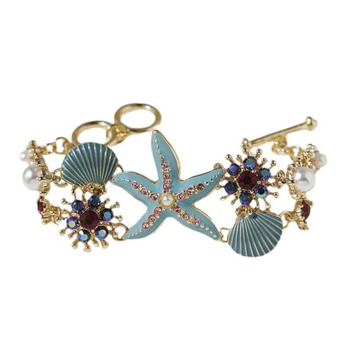 HIOPOIUYT Elegantes Seesternschalenarmband Mit Nachahmungsperlen Und Accessoire Für Frauen Strand Urlaub Schmuck von HIOPOIUYT