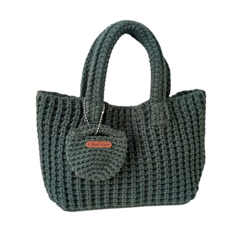 HIOPOIUYT Handgefertigte Handtasche aus weichem Garn, praktische Strickhandtasche, stilvolle Handtasche mit Tragegriff oben, für jedes Outfit, modische Damentasche, dunkelgrün, One Size HIOPOIUYT Handgefertigte Handtasche aus weichem Garn, praktische Strickhandtasche, stilvolle Handtasche mit Tragegriff oben, für jedes Outfit, modische Damentasche, dunkelgrün, One Size von HIOPOIUYT