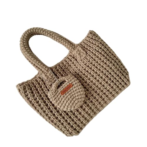 HIOPOIUYT Handgefertigte Handtasche aus weichem Garn, praktische Strickhandtasche, stilvolle Handtasche mit Tragegriff oben, für jedes Outfit, modische Damentasche, khaki, One Size HIOPOIUYT Handgefertigte Handtasche aus weichem Garn, praktische Strickhandtasche, stilvolle Handtasche mit Tragegriff oben, für jedes Outfit, modische Damentasche, khaki, One Size von HIOPOIUYT