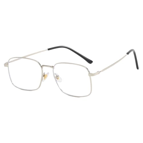 HIOPOIUYT Klare Gläser, Anti-Blue-Light-Brille, Metallrahmen, Brillen, rechteckiger Rahmen, Anti-Blaulicht-Brille, silber von HIOPOIUYT