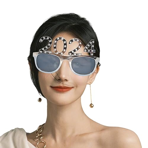 HIOPOIUYT Modische Sonnenbrille mit quadratischem Rahmen für Mädchen, Silvesterparty, Mädchen, Fotografieren, Weihnachten, Karneval, Party-Dekorationen, 2024, Neujahrs-Sonnenbrille, Happy New Year von HIOPOIUYT