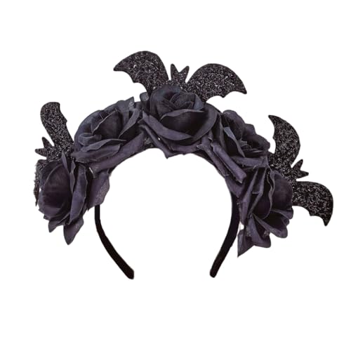 HIOPOIUYT Punk Fledermaus Rose Stirnband für Halloween Frauen Mädchen Dekoratives Haarband Maskeraden Requisiten Dunkle Serie Hexe Cosplay Hairhoop HIOPOIUYT Punk Fledermaus Rose Stirnband für Halloween Frauen Mädchen Dekoratives Haarband Maskeraden Requisiten Dunkle Serie Hexe Cosplay Hairhoop von HIOPOIUYT