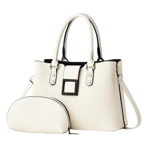 HIOPOIUYT Retro Frauen 2pcs Umhängetasche Und Handtasche Set PU Leder Top Satchel Mit Verstellbarem Crossbody Gurt Stilvolle Arbeitstasche von HIOPOIUYT