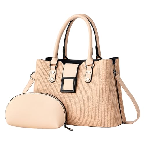 HIOPOIUYT Retro Frauen 2pcs Umhängetasche Und Handtasche Set PU Leder Top Satchel Mit Verstellbarem Crossbody Gurt Stilvolle Arbeitstasche von HIOPOIUYT