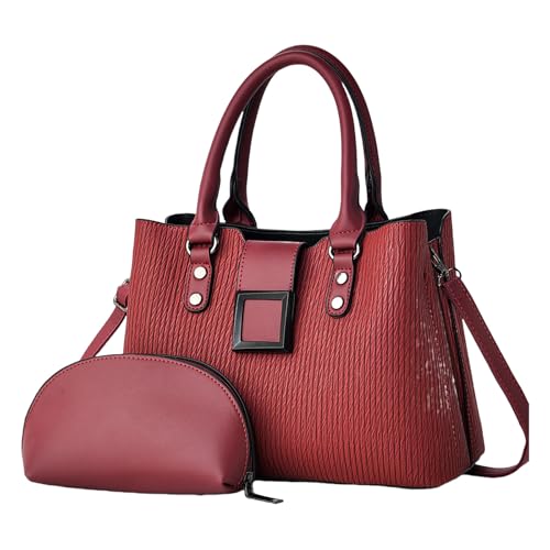 HIOPOIUYT Retro Frauen 2pcs Umhängetasche Und Handtasche Set PU Leder Top Satchel Mit Verstellbarem Crossbody Gurt Stilvolle Arbeitstasche von HIOPOIUYT