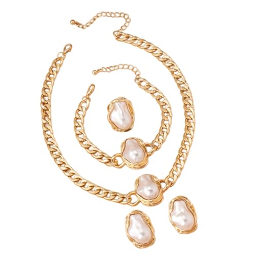 HIOPOIUYT Retro Unregelmäßige Perlen Schmuck Set Für Frauen Handgefertigt Verstellbare Halshöre Ohrringe Und Armband Stylish Accessoires von HIOPOIUYT