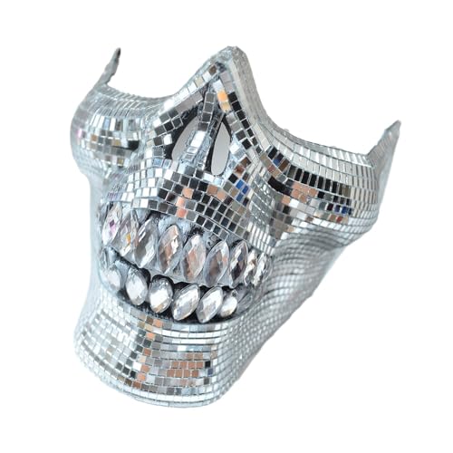 HIOPOIUYT Verstellbare Kristallschädel Halbe Gesichtsmaske Discos Party Maske Glas Textur Perfekt Für Musikfestivals Und Themenveranstaltung von HIOPOIUYT