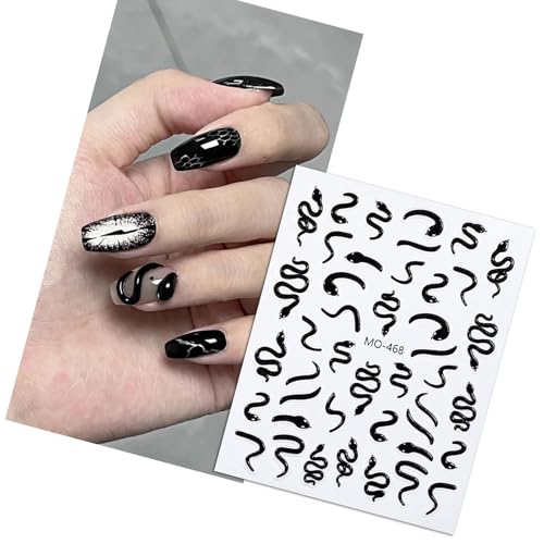 Schlangennägel Abziehbilder Schwarze Schlangennägel Kunstaufkleber Schlangen Maniküre Aufkleber Selbstklebender Nägel Aufkleber Für Frauen Mädchen von HIOPOIUYT