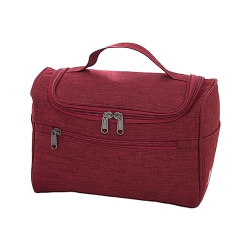 Tragbare Make-up-Tasche für Damen und Herren, mit Reißverschluss, praktischer Organizer, große Kapazität, Mehrzweck-Kosmetiktasche, burgunderfarben von HIOPOIUYT