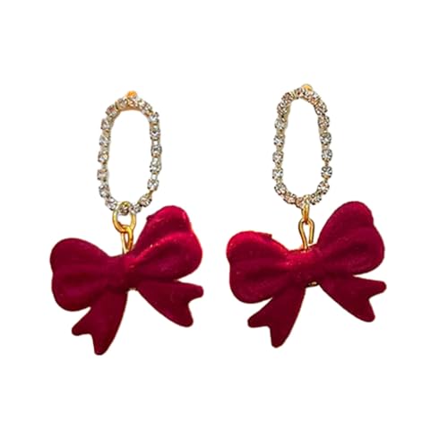 Vintage Bowknot Quasten Ohrringe Einfache baumelnde Ohrringe Mode Neujahr Tropfen Ohrringe Schmuck Kleine Creolen, Metalllegierung, Flanell von HIOPOIUYT