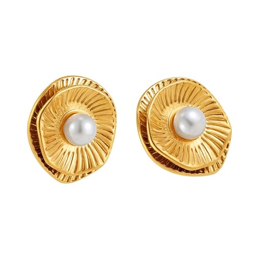 Vintage Styles Gold Plattiert Robuste Edelstahlohrringe Für Frauen Mit Doppelschicht Imitation Perlen Designs von HIOPOIUYT