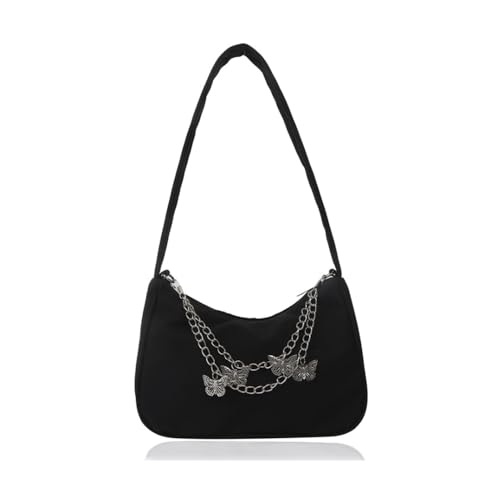 HIOQFR Shoulder Bag Women y2k Aesthetic Kleine Tasche Damen Umhängetaschen Small Handtasche Teenager Mädchen Trendy Frauen Schultertasche Elegant HandBag Achsel Mini HandTaschen mit Kette-Schwarz von HIOQFR