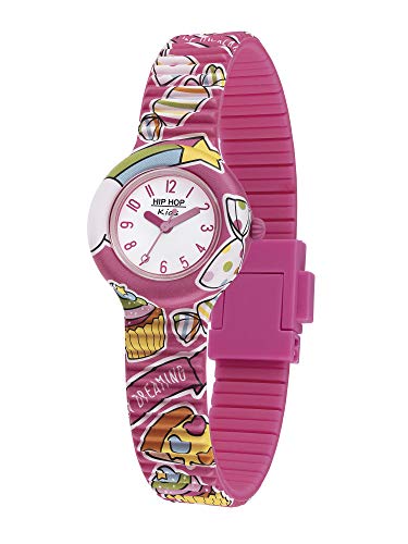 HIP HOP Kids Süßigkeiten Mädchenuhr, Reine Zeituhr für Mädchen in Pink mit Pastellfarbenen Süßigkeiten und Weichem Silikonarmband, Wasserfest, HWU0993 von HIP HOP