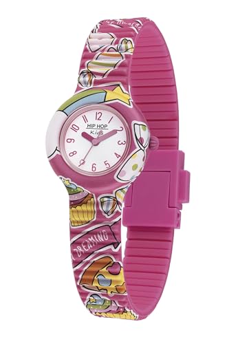 HIP HOP Kids Süßigkeiten Mädchenuhr, Reine Zeituhr für Mädchen in Pink mit Pastellfarbenen Süßigkeiten und Weichem Silikonarmband, Wasserfest, HWU0993 von HIP HOP