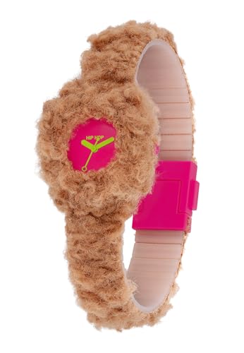 HIP HOP, Kollektion Lab Teddy Hug, Damenuhr Uhr mit Silikonarmband und weichem umweltfreundlichem Fell, Gehäuse 32 mm, wasserdicht, Zifferblatt und Neon-Kugeln, Uhren Armband von HIP HOP