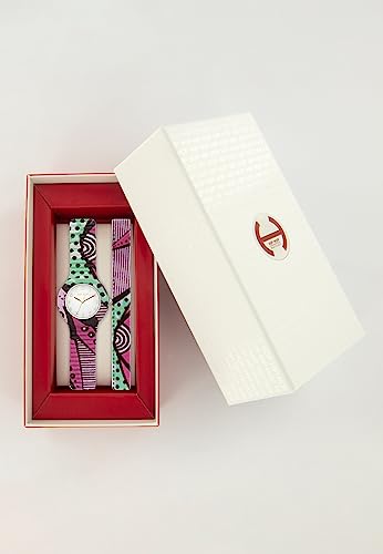 HIP HOP Women Wachs Block Uhr Ausgabe Weißer Bewegung einzelner Bewegung nur Zeit - 3H Quarz und Silikongurt mit Fuchsia HK0060 Stoff von HIP HOP