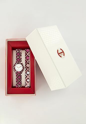 HIP HOP Women Wachs Block Uhr Ausgabe Weißer Bewegung einzelner Bewegung nur Zeit - 3H Quarz und Silikongurt mit Fuchsia HK0060 Stoff von HIP HOP