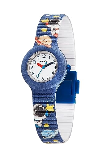 HIP HOP Kinderuhr Kids Fun Zifferblatt einfarbig, weißes Uhrwerk, nur Zeitanzeige, 3H Quarz und Silikonarmband mit mehrfarbigem Stoff HWU1177, Modern von HIP HOP